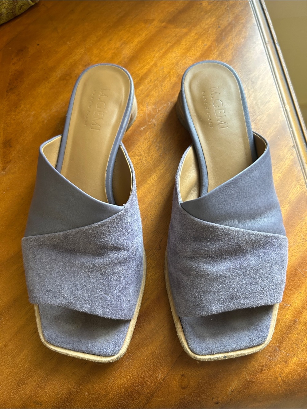 M. Gemi lavender Suede Cross-Band Slide Sandals